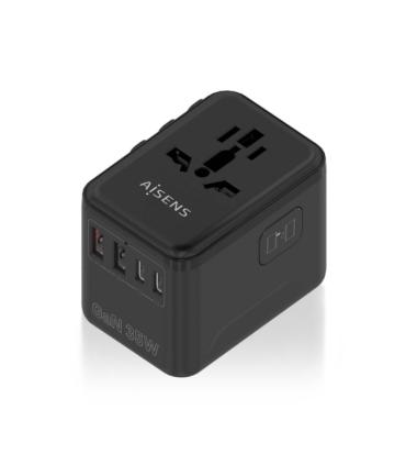 Aisens Adaptador de Viaje Universal GaN 35W - 2xUSB-A QC3.0, 2xUSB-C PD3.0 - Color Negro