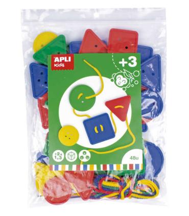 Apli Juego de 48 Botones Ensartables - Formas y Tamaños Variados - Desarrolla Psicomotricidad y Creatividad - Colores Surtidos