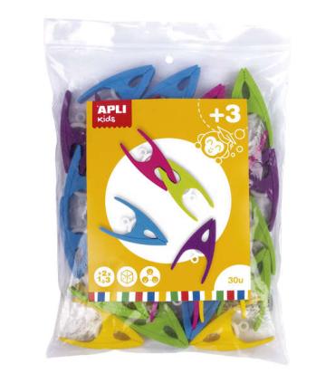 Apli Pinzas de Plastico para Niños - Tamaño 60x33x15 - Colores Surtidos: Amarillo, Fucsia, Lila, Verde y Azul - Alto Valor Didac