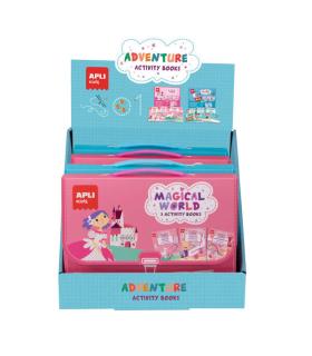 Apli Expositor Activity Books de 6 Unidades - 2 Tematicas: el Mundo Magico y Piratas - 3 Libros con Hojas Plastificadas y Activi