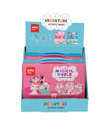 Apli Expositor Activity Books de 6 Unidades - 2 Tematicas: el Mundo Magico y Piratas - 3 Libros con Hojas Plastificadas y Activi