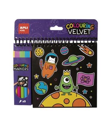 Apli Bloc de Dibujos de Terciopelo Negro - Incluye 5 Rotuladores - 6 Laminas - Ideal para Viajes - Estimula Creatividad y Concen