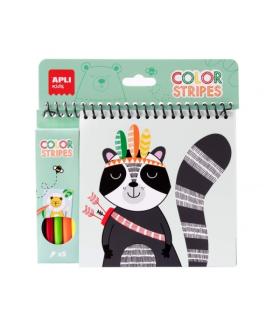 Apli Bloc de Espiral de Dibujos Trazos de Colores - 24 Paginas con 6 Diseños de Animales - Incluye 5 Rotuladores - Estimula Conc