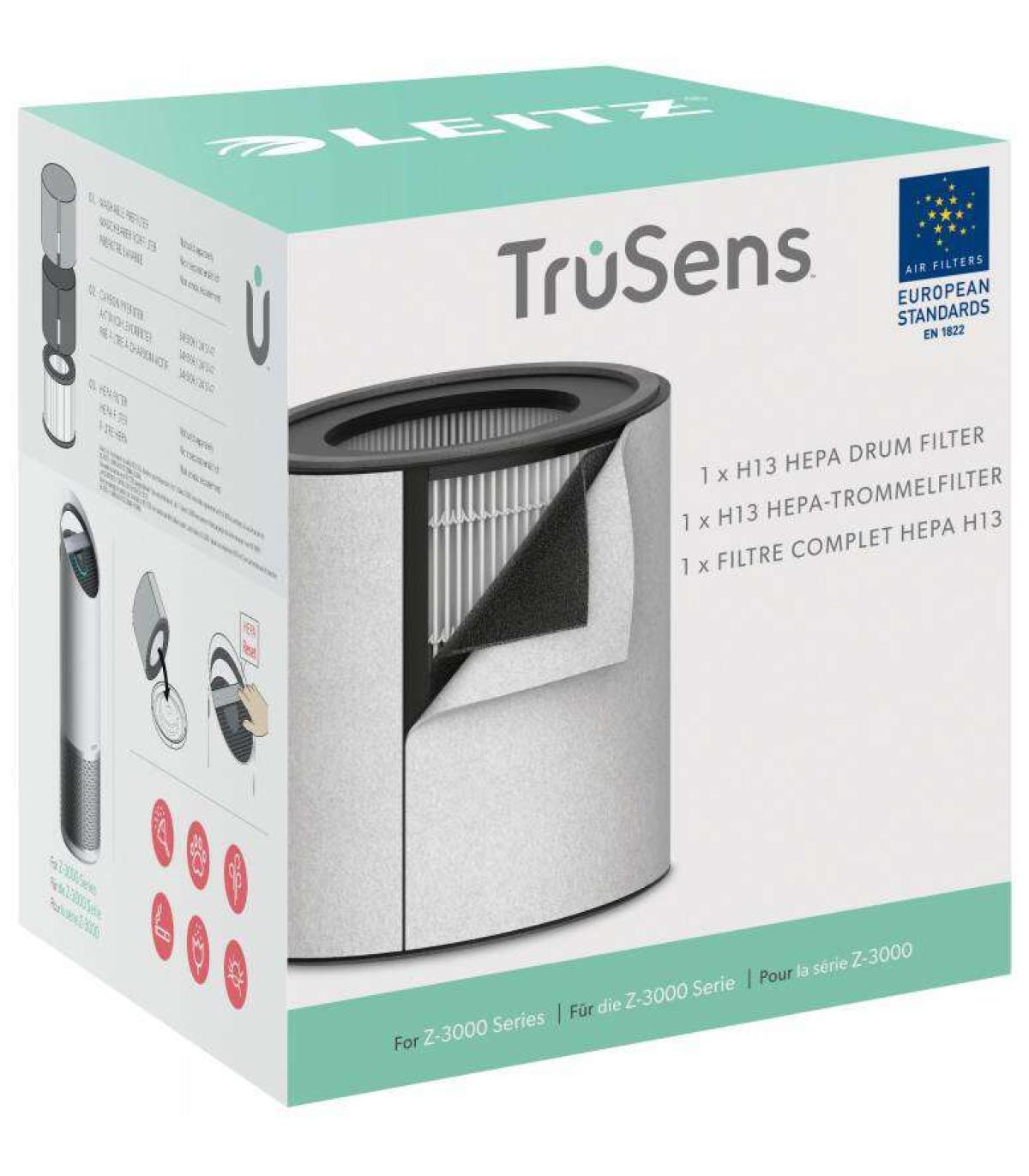Leitz Trusens Z-3000/Z-3500 Filtro Hepa 3 en 1 H13 de Repuesto - Captura 99,95% de Particulas Ultrafinas - Lavable - Cambio Indi