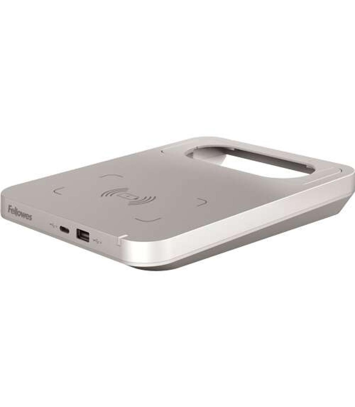 Fellowes Tallo Cargador Inalambrico - 2 Puertos USB - Carga Rapida - Color Plata