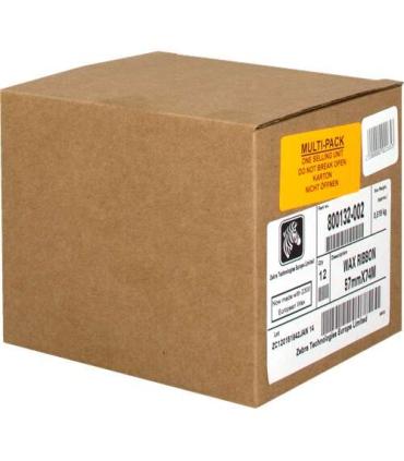 Zebra ZipShip 2300 Pack de 12 Cintas de Transferencia Termica Original - Cintas de Cera - Nucleo 12.7mm, Ancho 57mm, Longitud 74