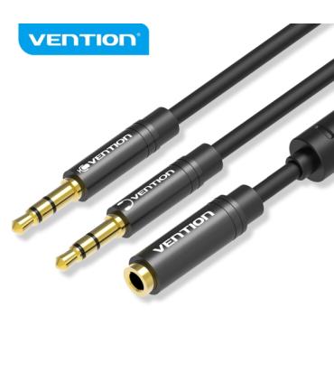 Vention Cable Estereo Negro - 2 en 1 Hembra a Doble Macho - Chapado en Oro - Conductor de Cobre Esmaltado - Carcasa de Aluminio.
