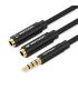 Vention Cable Estereo Divisor Jack 3.5 Macho a 2x Jack 3.5 Hembra - 0.3m - Color Negro