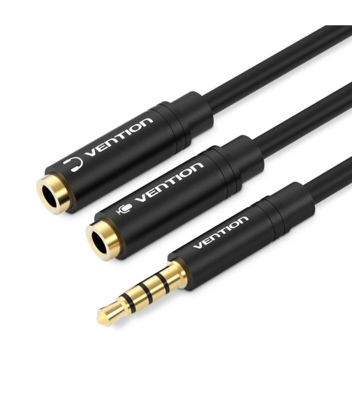 Vention Cable Estereo Divisor Jack 3.5 Macho a 2x Jack 3.5 Hembra - 0.3m - Color Negro
