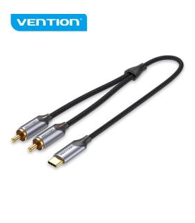 Vention Cable USB-C a 2 RCA - Cancelacion de Ruido Hi-Fi - Blindaje Multiple - Chip de Audio Jieli AC1297A - Color Gris