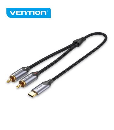 Vention Cable USB-C a 2 RCA - Cancelacion de Ruido Hi-Fi - Blindaje Multiple - Chip de Audio Jieli AC1297A - Color Gris