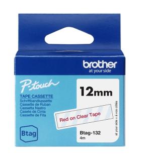 Brother Btag-132 Cinta 12mm - Texto Rojo sobre Fondo Transparente - Medidas 12mmx4 Metros - Apta para PTN10, PTN20, PTN25BT
