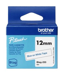 Brother Btag-233 Cinta 12mm - Texto Azul sobre Fondo Blanco - Medidas 12mmx4 Metros - Apta para PTN10, PTN20, PTN25BT