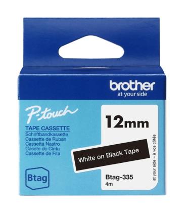 Brother Btag-335 Cinta 12mm - Texto Blanco sobre Fondo Negro - Medidas 12mmx4 Metros - Apta para PTN10, PTN20, PTN25BT