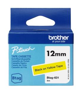 Brother Btag-631 Cinta 12mm - Texto Negro sobre Fondo Amarillo - Medidas 12mmx4 Metros - Apta para PTN10, PTN20, PTN25BT