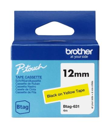 Brother Btag-631 Cinta 12mm - Texto Negro sobre Fondo Amarillo - Medidas 12mmx4 Metros - Apta para PTN10, PTN20, PTN25BT