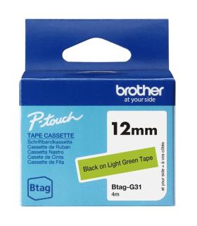 Brother Btag-G31 Cinta 12mm - Texto Negro sobre Fondo Verde - Medidas 12mmx4 Metros - Apta para PTN10, PTN20, PTN25BT