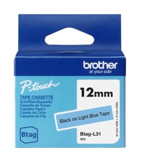Brother Btag-L31 Cinta 12mm - Texto Negro sobre Fondo Azul Claro - Medidas 12mmx4 Metros - Apta para PTN10, PTN20, PTN25BT