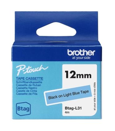 Brother Btag-L31 Cinta 12mm - Texto Negro sobre Fondo Azul Claro - Medidas 12mmx4 Metros - Apta para PTN10, PTN20, PTN25BT
