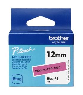 Brother Btag-P31 Cinta 12mm - Texto Negro sobre Fondo Rosa - Medidas 12mmx4 Metros - Apta para PTN10, PTN20, PTN25BT