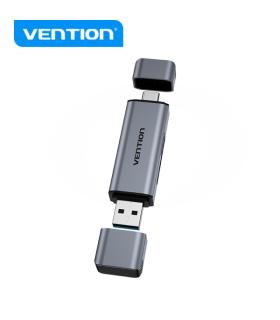 Vention Lector de Tarjetas 2-in-1 USB 3.0 A+C - Aluminio Metalizado - Soporta SD/TF - Capacidad 512GB - Lectura Dual - Color Gri