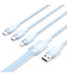Vention Cable USB-A 2.0 a USB-C, Lightning, Micro-B 3A - 1.5m - Trenzado - Color Azul