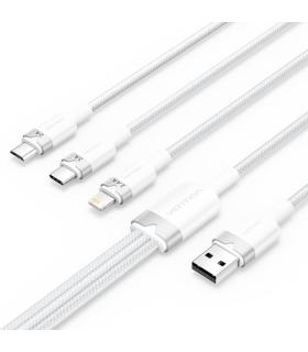 Vention Cable USB-A 2.0 a USB-C, Lightning, Micro-B 3A - 1.5m - Trenzado - Color Blanco