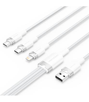 Vention Cable USB-A 2.0 a USB-C, Lightning, Micro-B 3A - 1.5m - Trenzado - Color Blanco