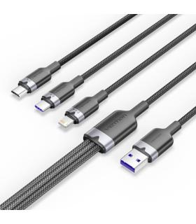 Vention Cable USB-A 2.0 a USB-C, Lightning, Micro-B 6A - 1.5m - Trenzado - Color Negro