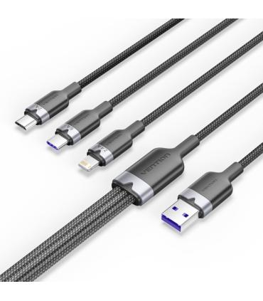 Vention Cable USB-A 2.0 a USB-C, Lightning, Micro-B 6A - 1.5m - Trenzado - Color Negro