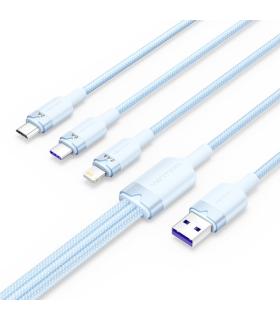 Vention Cable USB-A 2.0 a USB-C, Lightning, Micro-B 6A - 1.5m - Trenzado - Color Azul