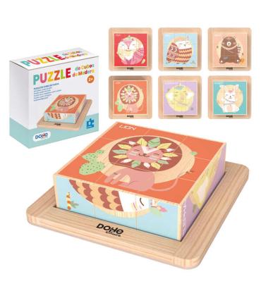 Dohe Puzzle de Bloques de Madera Natural - Bordes Redondos - Motivos Animales - Estimula la Coordinacion Ojo-Mano - Fomenta la..