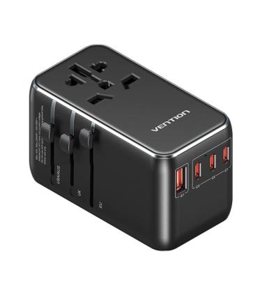 Vention Cargador de Viaje Universal GaN - 3xUSB-C, 1xUSB-A -100W - Color Negro