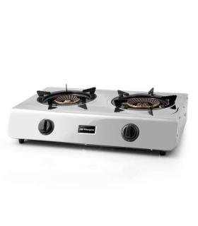 Orbegozo FO 2710 Hornillo a Gas - Eficiente y Seguro - 2 Quemadores de Triple Corona - Encendido Piezoelectrico - Acero Inoxidab