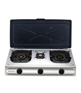 Orbegozo FO 3500 - Hornillo a Gas Compacto y Eficiente - Encendido Piezoelectrico - 3 Quemadores - Cuerpo Inox - Ideal para Exte