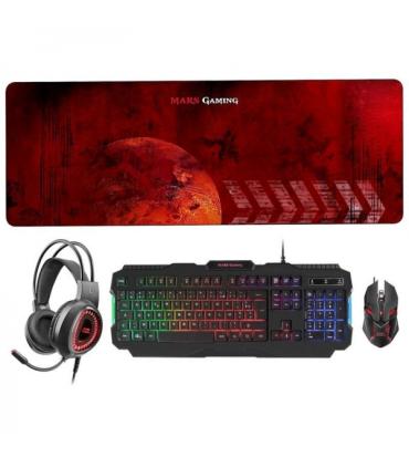 Mars Gaming MCPRGB2 Combo Gaming - Teclado RGB Rainbow - Raton 4000DPI RGB Flow - Auriculares RGB Flow - Alfombrilla XXL - Maxim