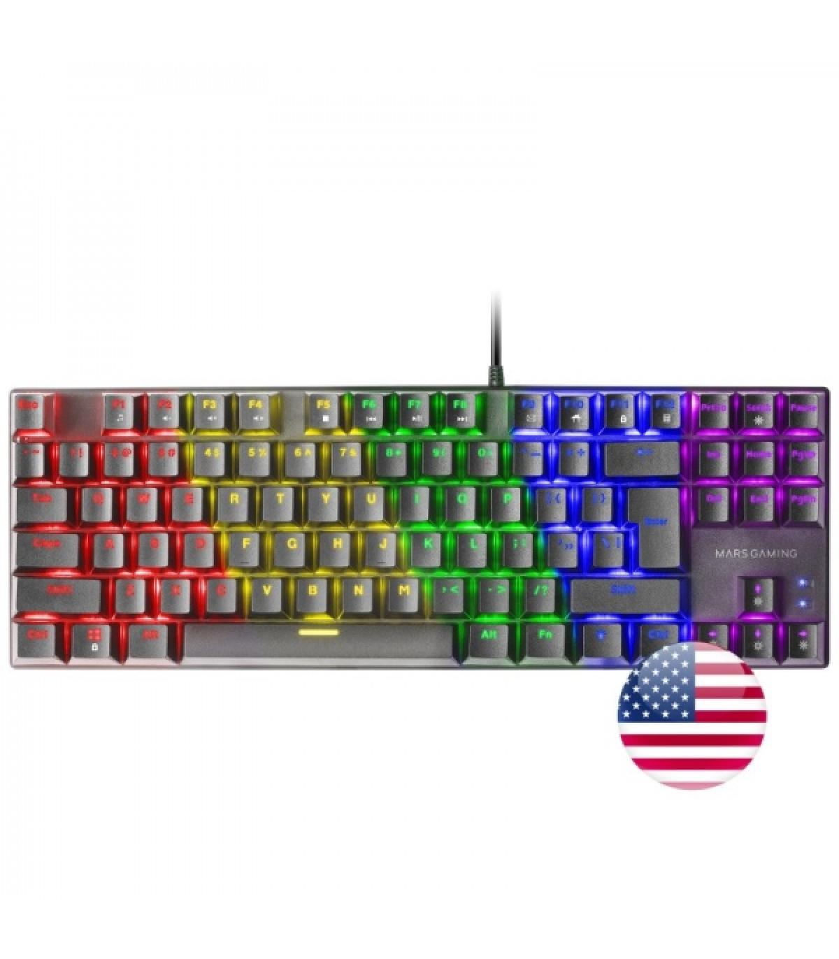 Mars Gaming MK80 Teclado Gaming Mecanico - TKL Compacto - Iluminacion RGB - Teclas Imborrables - Switches Antipolvo - Anti-Ghost