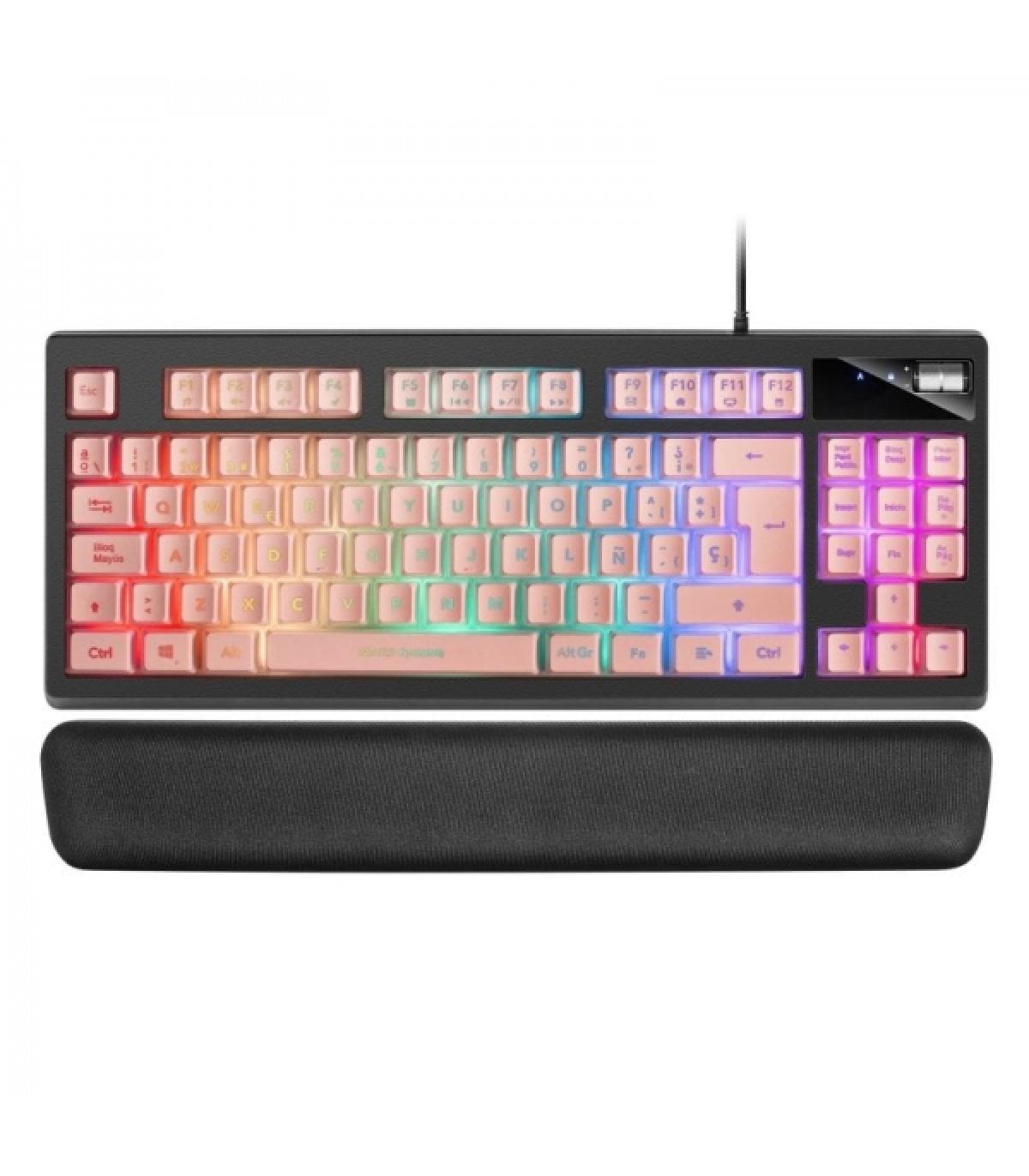 Mars Gaming MKAX Teclado Gaming - Iluminacion RGB 9 Efectos - Diseño Compacto TKL - Tecnologia H-Mech - Control de Volumen Rolle