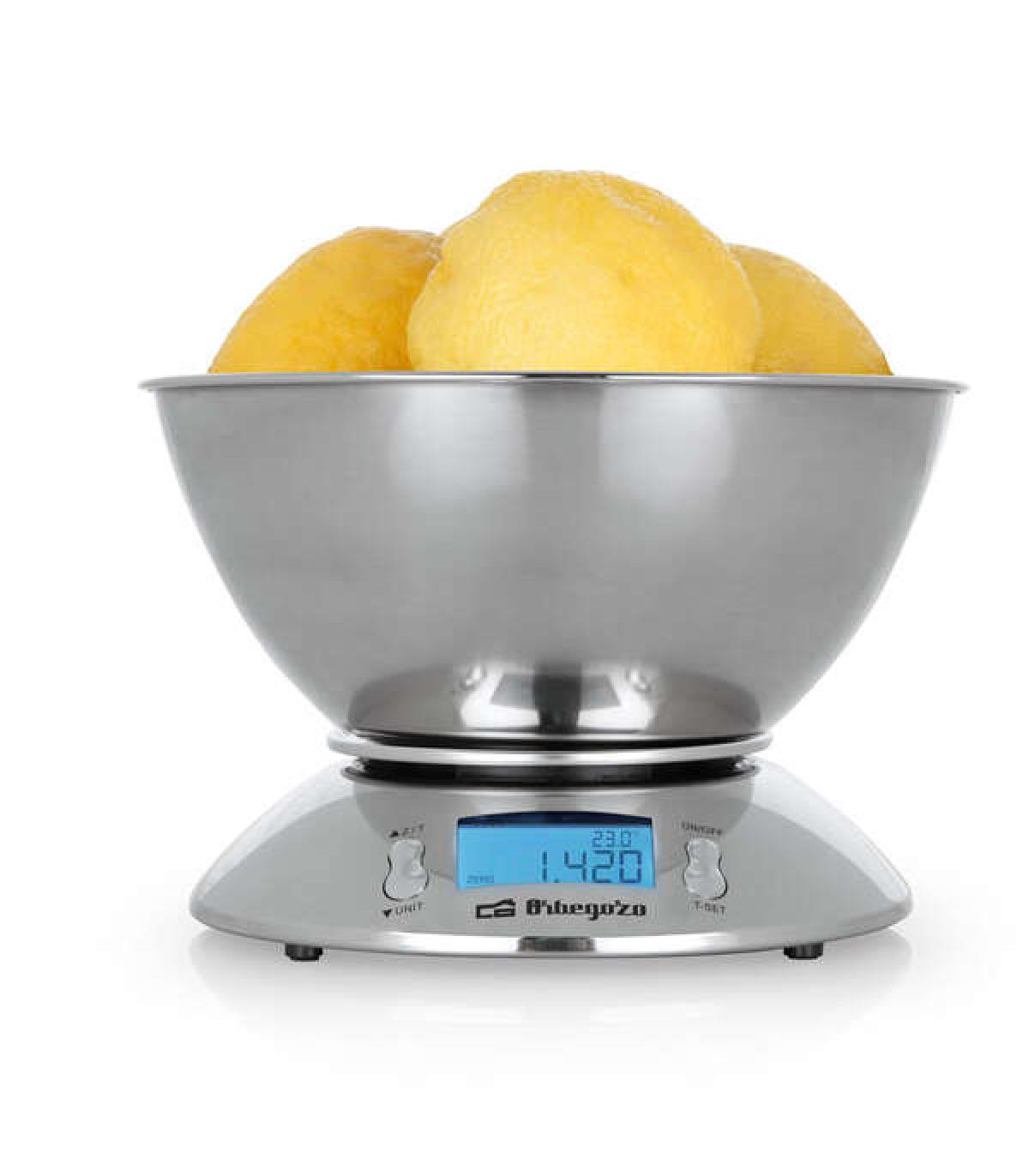 Orbegozo PC 2011 Peso de Cocina Electronico - Precision y Facilidad en la Cocina - Carcasa y BOL de Acero Inoxidable - Pantalla.