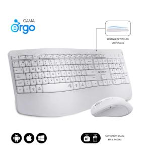 Subblim Dual Office Prowave White Pack de Teclado Ergonomico + Raton 3200dpi Inalambricos Bluetooth 5.3 y Receptor USB - Bateria