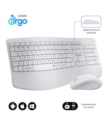 Subblim Dual Office Prowave White Pack de Teclado Ergonomico + Raton 3200dpi Inalambricos Bluetooth 5.3 y Receptor USB - Bateria