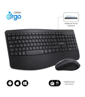 Subblim Dual Office Prowave Black Pack de Teclado Ergonomico + Raton 3200dpi Inalambricos Bluetooth 5.3 y Receptor USB - Bateria