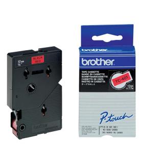 Brother TC401 Cinta Laminada Original para Rotuladora - Texto Negro sobre Fondo Rojo - Ancho 12mm x 7 metros