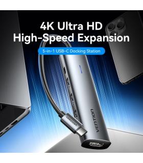 Vention Docking Station 5 en 1 USB-C a HDMI/3xUSB3.0/USB-C PD 100W - 0.15m - Color Gris
