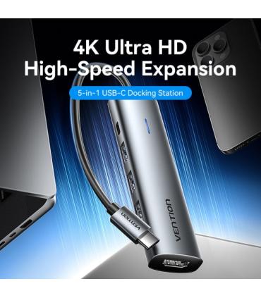 Vention Docking Station 5 en 1 USB-C a HDMI/3xUSB3.0/USB-C PD 100W - 0.15m - Color Gris