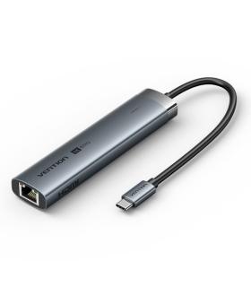 Vention Docking Station 6 en 1 USB-C a HDMI/3xUSB3.0/USB-C 3.2 G1/RJ45/PD 100W - 0.15m - Color Gris