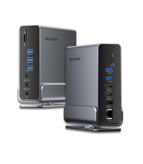 Vention Docking Station 15 en 1 USB-C a DisplayPort/2xHDMI/USB-C 3.2 Gen2/USB-C 3.2 Gen1/2xUSB 3.2 Gen2/USB3.0/2xUSB2.0/RJ45/SD/