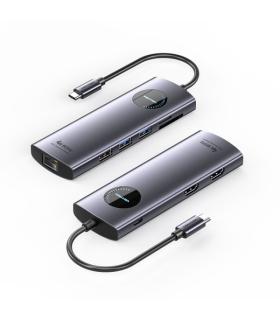 Vention Docking Station 9 en 1 USB-C a 2xHDMI/2xUSB3.0/USB 2.0/RJ45/SD/TF/PD 100W - 0.15m - Color Gris
