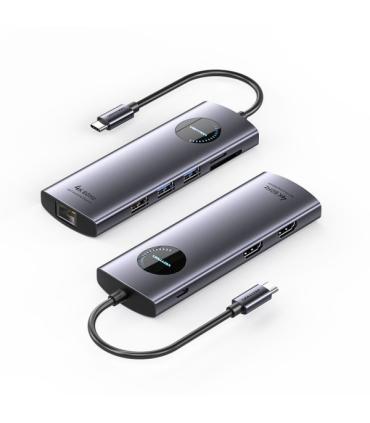 Vention Docking Station 9 en 1 USB-C a 2xHDMI/2xUSB3.0/USB 2.0/RJ45/SD/TF/PD 100W - 0.15m - Color Gris