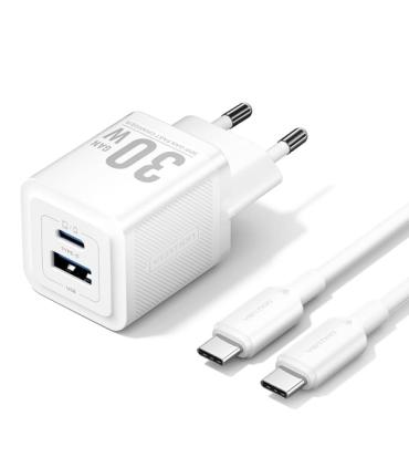 Vention Cargador de Pared GaN USB-C 30W - Cable USB-C 1m - Color Blanco